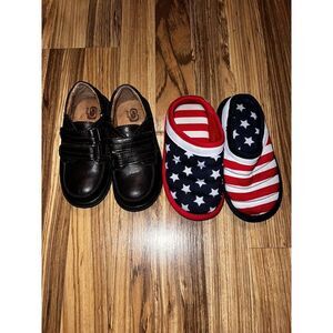 Boys Dearfoam Slippers TCP Dress Shoes 9c 10c 9/10 Lot Of 2 American‎ Flag